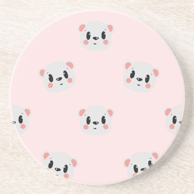 Posavasos Cute Kawaii Bear Face Pattern on Pastel Pink (Frente)