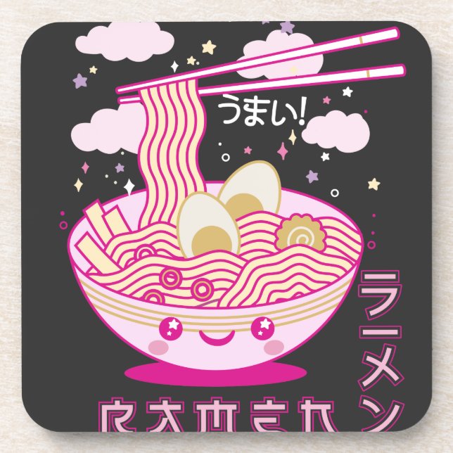 Posavasos Cute Kawaii Ramen Noodles Anime Chicas de Ramen, a (Frente)