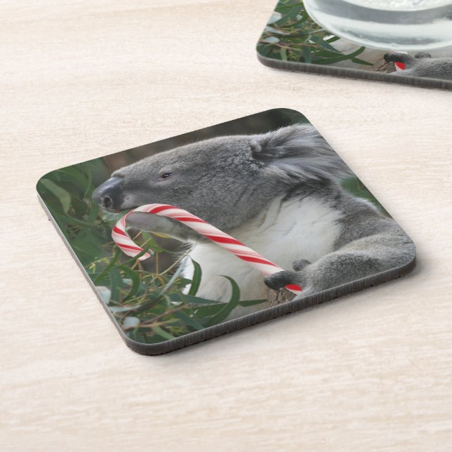 Posavasos Cute Koala Comiendo Candy Cane (Lado Izquierdo)