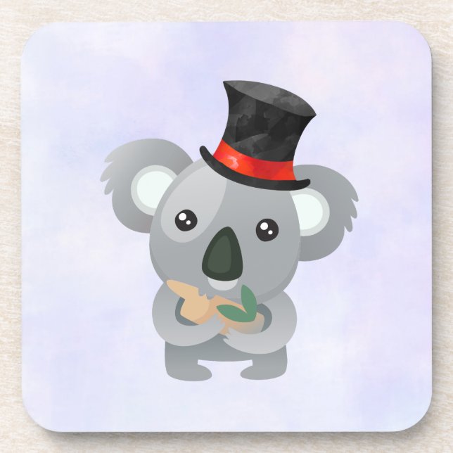 Posavasos Cute Koala en un sombrero negro superior (Frente)