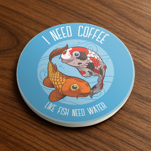 Posavasos Cute Koi Carp Necesito Café Como El Pescado Necesi