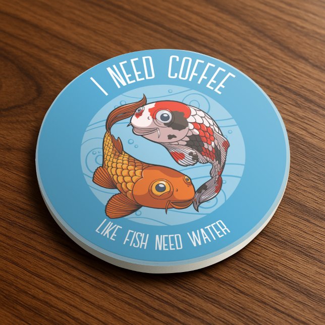 Posavasos Cute Koi Carp Necesito Café Como El Pescado Necesi (Subido por el creador)