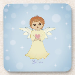 Posavasos Cute Little Angel & Calligraphy on Light Blue