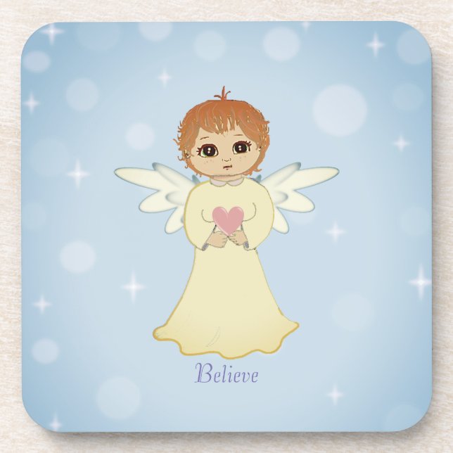 Posavasos Cute Little Angel & Calligraphy on Light Blue (Frente)
