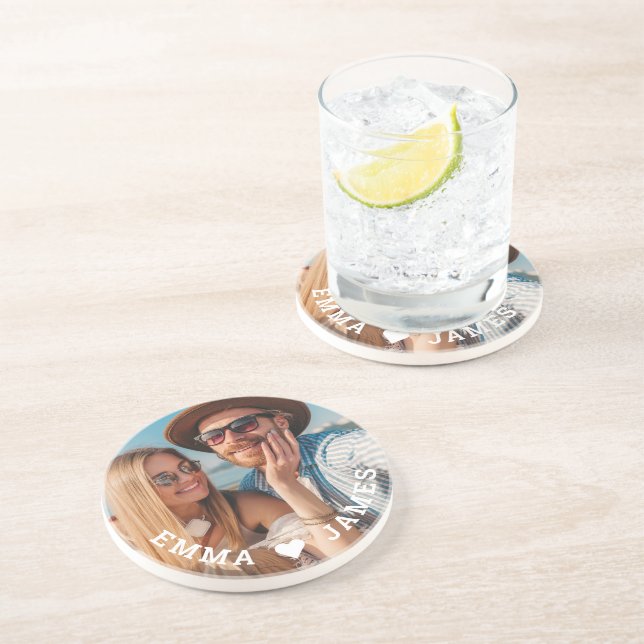 Posavasos Cute Love Heart Photo Parples Nombres personalizad (Lado)