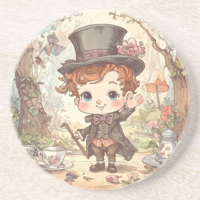 Posavasos Cute Mad Hatter Whimsical Wonderland Woodland Art (Frente)