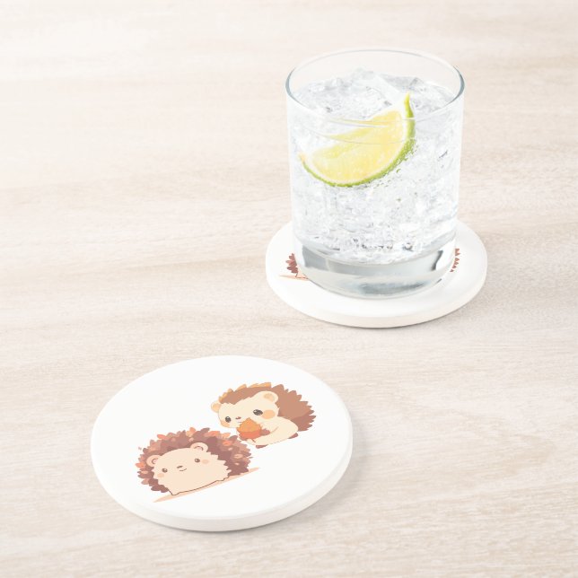 Posavasos Cute Otoño Hedgehogs - Kawaii Caen Animales Forest (Lado)