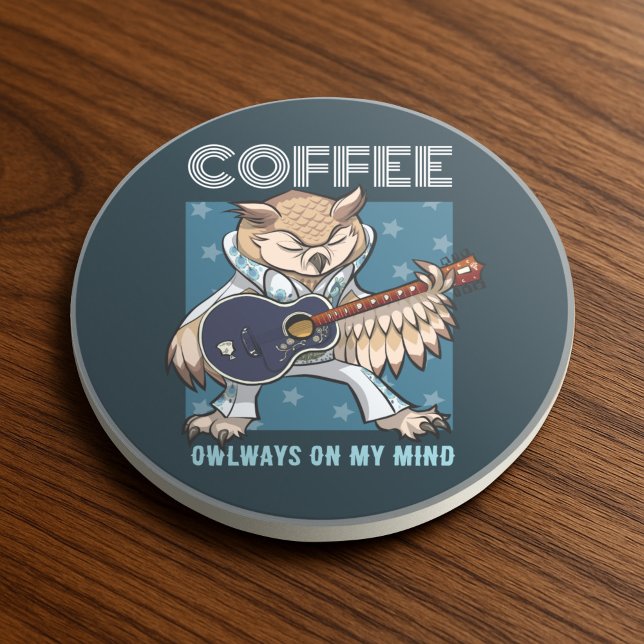 Posavasos Cute Owl Coffee Owlways On My Mind Guitar Cartoon (Subido por el creador)