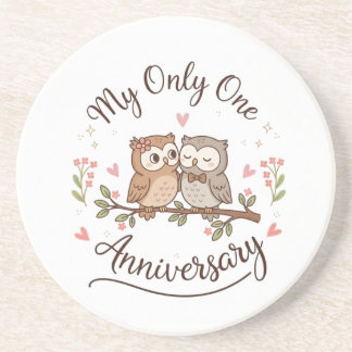 Posavasos Cute Owl Couple My Only One Romantic Anniversary C
