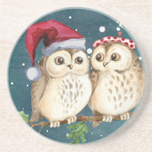 Posavasos Cute Owls Christmas Coaster Holiday Table Decor