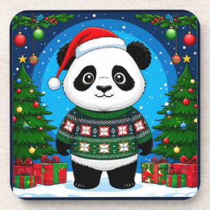 Posavasos Cute Panda con Jersey de Navidad Lleva Sombrero de