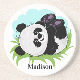 Posavasos Cute Panda nombre personalizado sandstone coaster