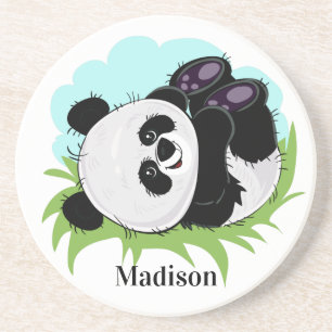 Posavasos Cute Panda nombre personalizado sandstone coaster