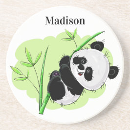 Posavasos Cute Panda nombre personalizado sandstone coaster