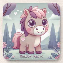 Posavasos Cute Pink Purple Pony in Dreamy Meadow