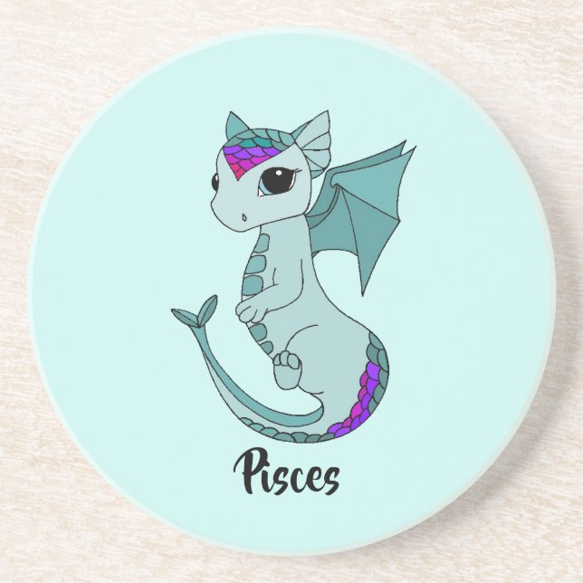 Posavasos Cute Pisces Dragon diseño zodiac arenisca (Frente)