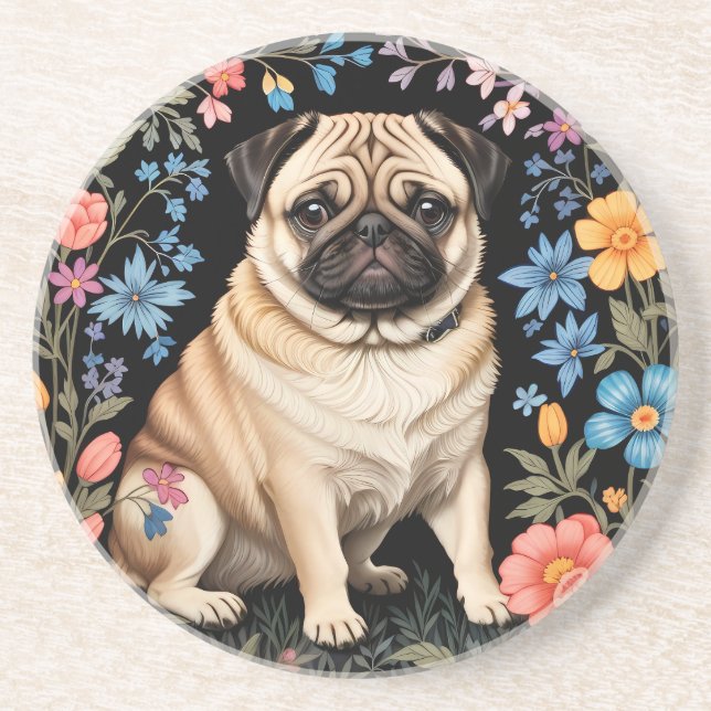 Posavasos Cute Pug Elegant Colorful Floral (Frente)