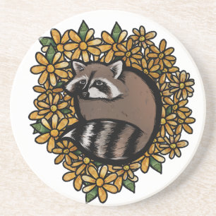 Posavasos Cute Raccoon Daisy Flower Art Raccoo