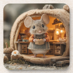 Posavasos Cute Ratón Pequeño en Acorn Casa Acogedora