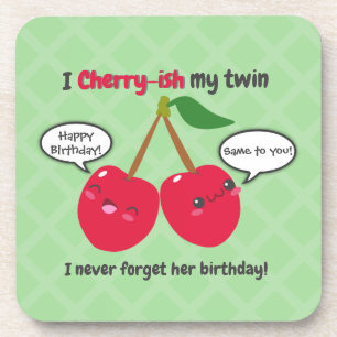 Posavasos Cute Red Cherry Kawaii Gemelos Cumpleaños