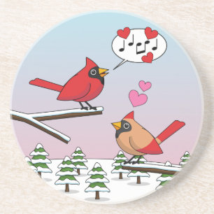 Posavasos Cute Red Northern Cardinals aman el paisaje invern