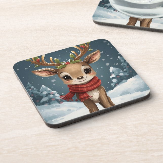 Posavasos Cute reindeer christmas holiday tables (Lado Izquierdo)