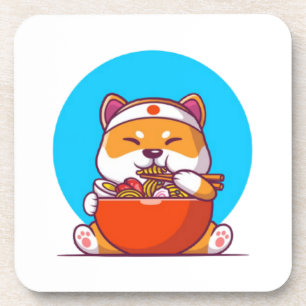 Posavasos Cute Shiba Inu comiendo fideos Ramen Personalizado