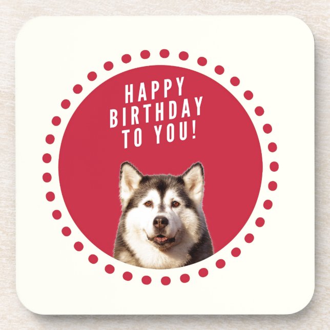 Posavasos Cute Siberian Husky Dog Feliz cumpleaños (Frente)