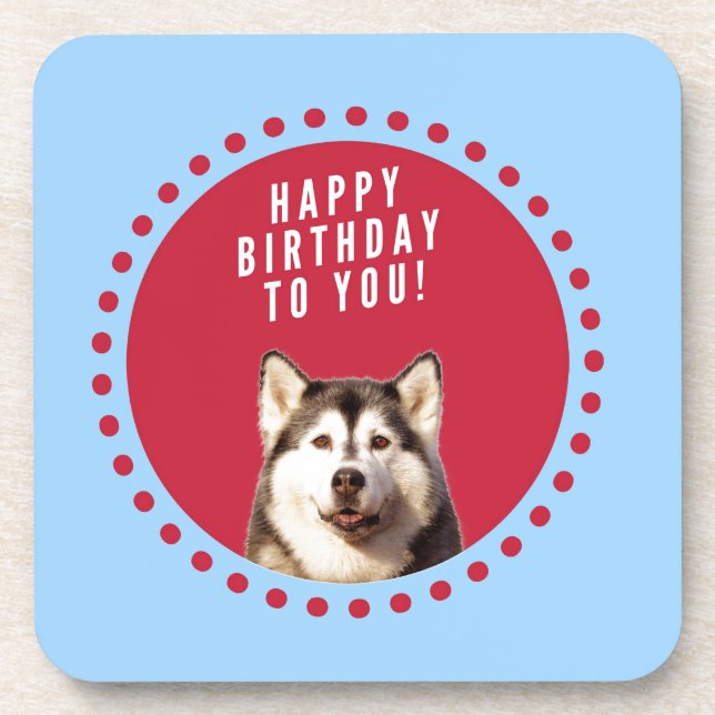 Posavasos Cute Siberian Husky Feliz cumpleaños puntos rojos  (Frente)