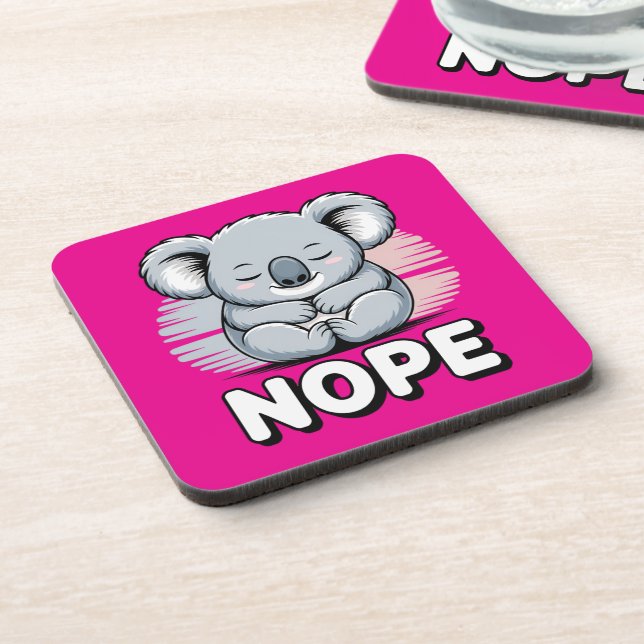 Posavasos Cute Sleeping Koala “Nope” Funny Cartoon (Lado Izquierdo)