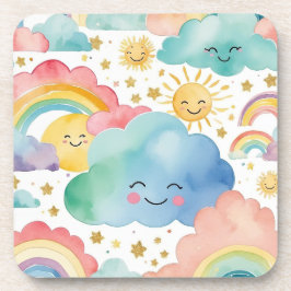 Posavasos Cute Smiling Clouds Suns Rainbows Pattern