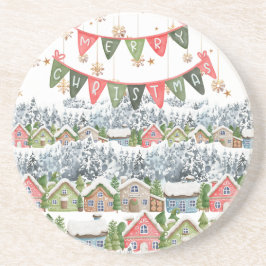 Posavasos Cute Snowy Merry Christmas Village