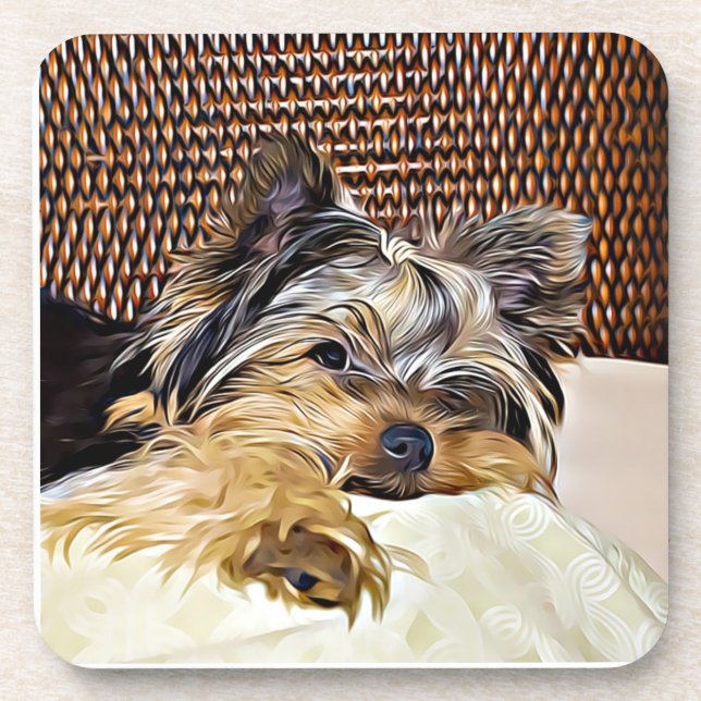 Posavasos Cute Teacup Yorkie Yorkshire Terrier Digital (Frente)