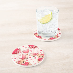 Posavasos Cute Teddy Bear & Hearts Pattern Coaster de Arenis