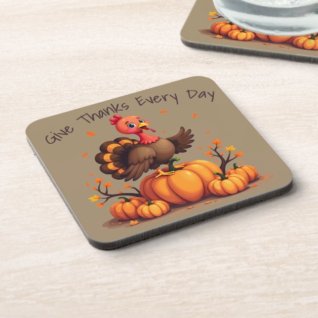 Posavasos Cute Thanksgiving Turkey Autumn Pumpkins Scene (Lado Izquierdo)