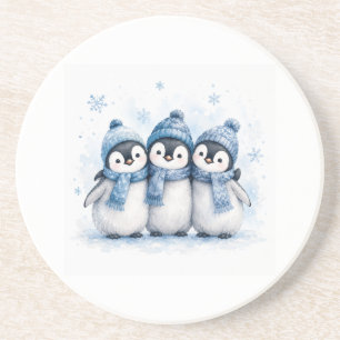 Posavasos Cute Trio de Pingüinos de Invierno para Enfriar La