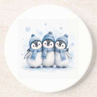 Posavasos Cute Trio de Pingüinos de Invierno para Enfriar La
