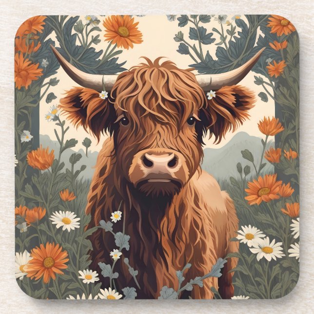Posavasos Cute Vintage Highland Cow (Frente)