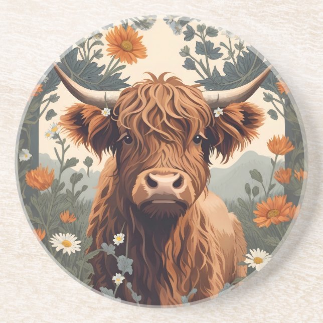 Posavasos Cute Vintage Highland Cow (Frente)