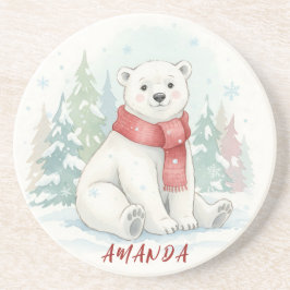 Posavasos Cute watercolor Polar Bear Winter 