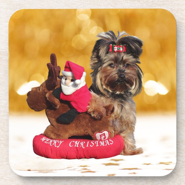 Posavasos Cute Yorkshire Terrier Merry Christmas (Frente)