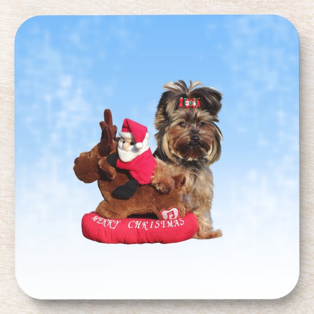 Posavasos Cute Yorkshire Terrier Merry Christmas (Frente)