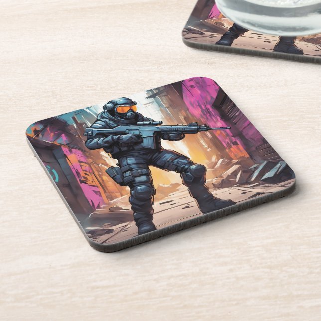 Posavasos Cyberpunk- capuchas con espalda de corcho - conjun (Lado Izquierdo)