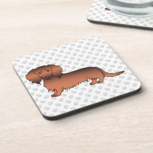 Posavasos Dachshund Cartoon Perro & Huellas de Sable Rojo Pe