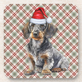 Posavasos Dachshund de pelo duro a cuadros navideños perro S