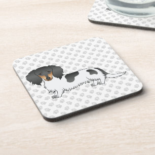 Posavasos Dachshund de pelo largo piebald negro y marrón & p