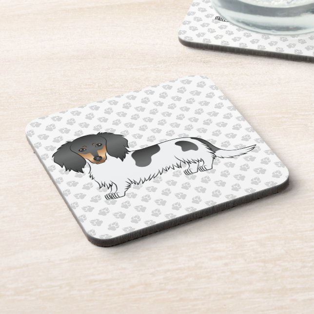 Posavasos Dachshund de pelo largo piebald negro y marrón & p (Lado Izquierdo)