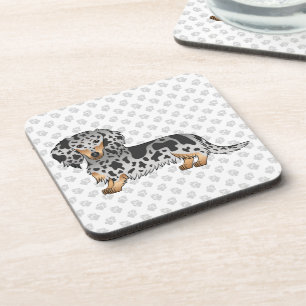 Posavasos Dachshund de pelo largo y manchas negras y canela