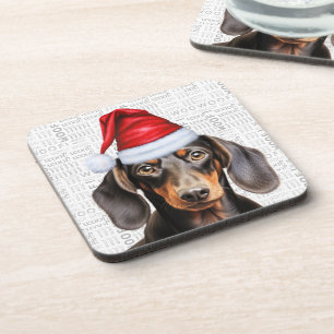 Posavasos Dachshund de Pelo Liso con Gorro de Santa Fiesta