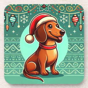 Posavasos Dachshund festivo con sombrero de Santa